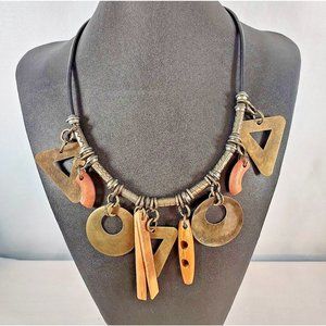 Vintage BOHO Necklace Metal and  Wood 22 Inches VGUC